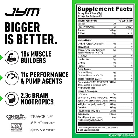 JYM Supplement Science - PRE JYM X – Tiger’s Blood: Pré-treino de alta performance com sabor de tigre, 300g