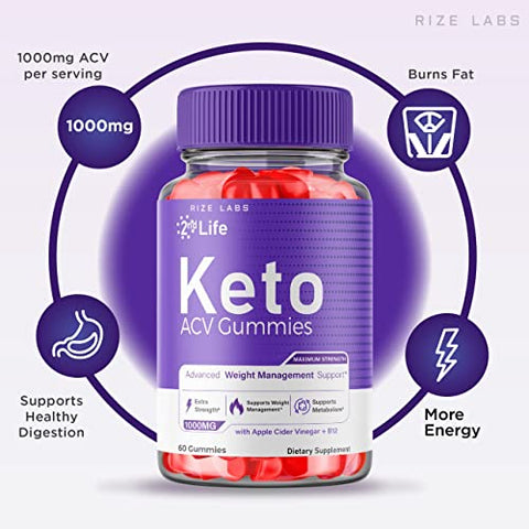 rize labs - 2nd Life Keto Gummies – Gomitas de Apple Cider Vinegar para Perda de Peso Avançada – Queima Pro Keto Gummies Extra Forte para Gordura da Barriga – Pacote com 5 – 60g