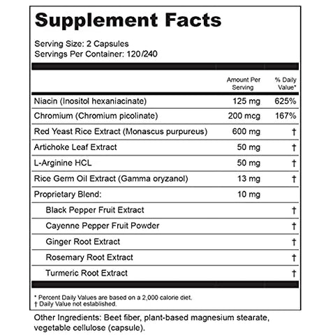 BIOACTIVE NUTRIENTS - Suplemento Red Rice Plus – 240 Cápsulas Vegetais – Mistura Exclusiva de Açafrão, Pimenta-do-Reino, Pimenta Caiena, Raiz de Gengibre e Alecrim – Suporte ao Colesterol