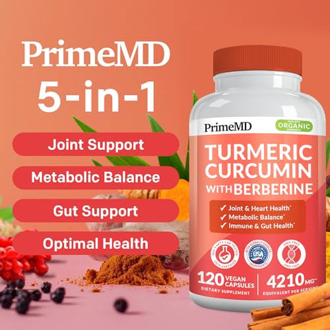 PrimeMD - Suplemento Curcuma Turmeric 5 em 1 (4210mg) com Berberina – Marca em Destaque