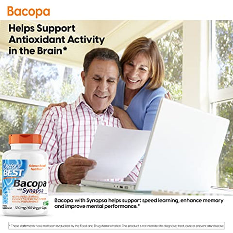 Doctor's BEST - Doctor’s Best Bacopa com Synapsa: Melhora a Memória, Antioxidante, Não-OGM, Vegano, Sem Glúten