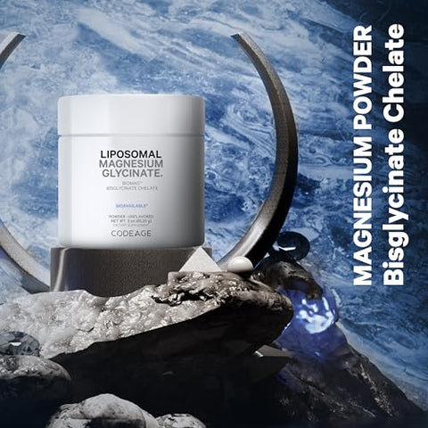 Magnesium Glycinate em Pó, 2 Meses de Suprimento, Quelato de Magnésio Bisglicinato, Sem Sabor, Entrega Lipossomal, Mineral em Pó de Magnésio Quelado, Vegano Não-OGM, 200g - Codeage