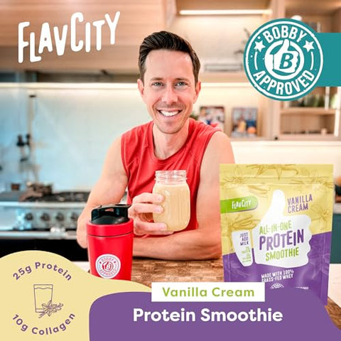 Smoothie Proteico em Pó, Baunilha – Smoothie de Proteína Whey 100% Grass-Fed com Colágeno (25g de Proteína) – Sem Glúten - FlavCity