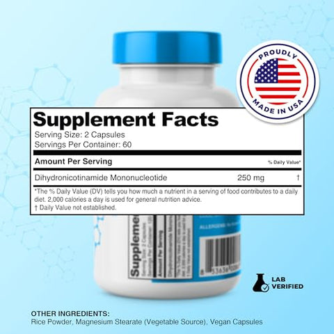 Prime Powders - NMNH: Suplemento NAD NR de Suporte NAD (250mg por Porção), 120 Cápsulas – Mononucleotídeo de Dihidronicotinamida