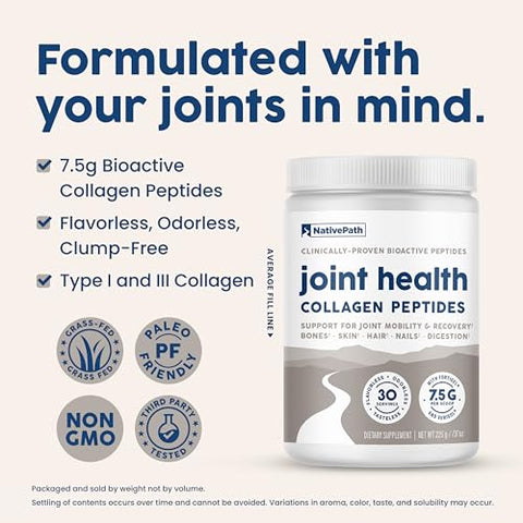 Colágeno Peptídeos NativePath para Saúde das Articulações, Tipo 1 – 500g