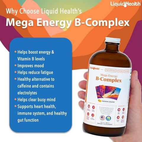 Mega Energy B-Complex Líquido – Aumente a Energia, Alivie o Estresse – Vitaminas Líquidas para Adultos - LIQUIDHEALTH