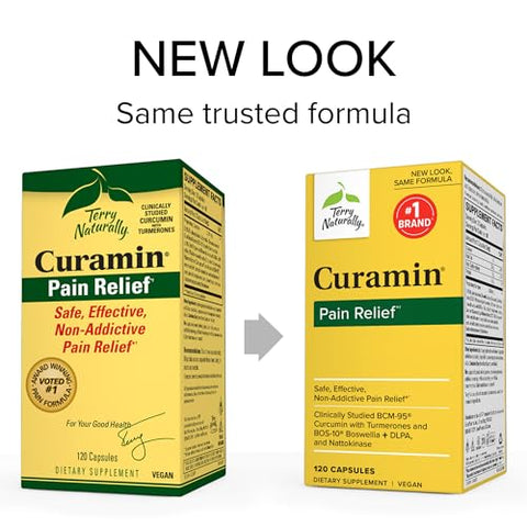 Curamin – 120 Cápsulas – Alívio Não-Viciante da Dor com Curcumina de Cúrcuma, Boswellia, DLPA – Marca Terry Naturally - Terry Naturally