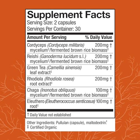 MycoBotanicals Energy* Cápsulas – Energia | Potencialize sua vitalidade com a marca líder em cogumelos medicinais - Host Defense