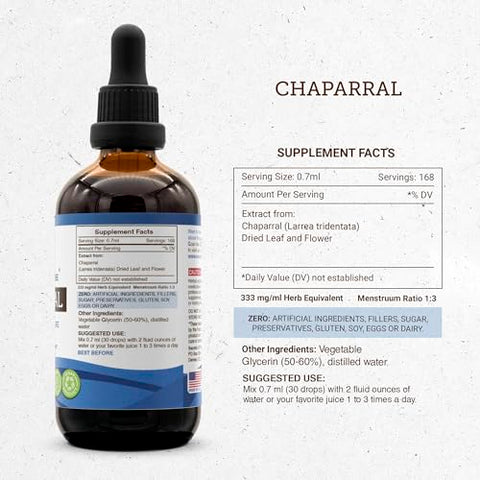 Secrets of the Tribe - Segredos da Tribo – Extrato Líquido Sem Álcool de Chaparral, Tintura de Folha e Flor Seca de Chaparral (Larrea tridentata) (120 ml)