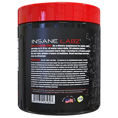 I am God Pré-Treino, Pó Pré-Treino de Alta Estimulação Carregado com Creatina e DMAE Bitartarato Impulsionado por AMPiberry, Energia Foco Resistência Crescimento Muscular, 25 Porções, Original - Insane Labz