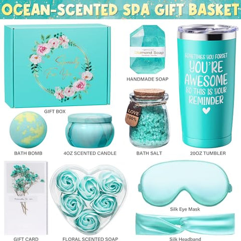 MAYICIVO - Presentes de Aniversário para Mulheres Amizade, Cesta de Presentes Relaxantes de Spa Oceano para Mulheres, Presentes de Autocuidado, Conjunto de Agradecimento, Presentes para o Dia das Mães para Mãe, Melhor Amiga, Irmã, Colega de Trabalho
