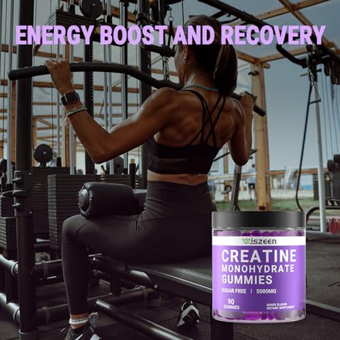 Wiszeen - Gomas de Creatina Monohidratada 5000mg para Homens e Mulheres, Gomas de Creatina Monohidratada Sem Açúcar com L-Taurina, Betaína Anidra, Alpha GPC, Vitamina B12