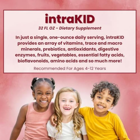 intraKID - DRUCKER Labs 2.0 – Minerais Traços Líquidos Orgânicos, Multivitamínico Líquido para Crianças, Suporte Imunológico, Sem OGM, Sem Laticínios, Sem Glúten, Magnésio, Vitamina D, C, E, Zinco (32 oz., Saboroso…)