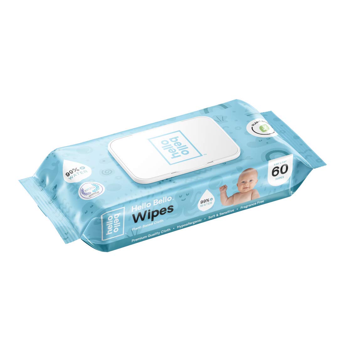 Lenços Umedecidos para Bebês I Lenços à Base de Plantas para Pele Sensível Feitos com 99% de Água e Aloe Vera I Sem Perfume I 360 Unidades (6 Pacotes de 6) - Hello Bello