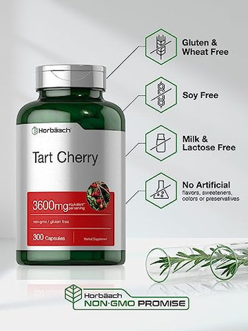 Cápsulas de Extrato de Cereja Tart | 3600mg | 300 Comprimidos | Livre de Transgênicos, Sem Glúten | Suplemento Herbal Tradicional - Horbäach