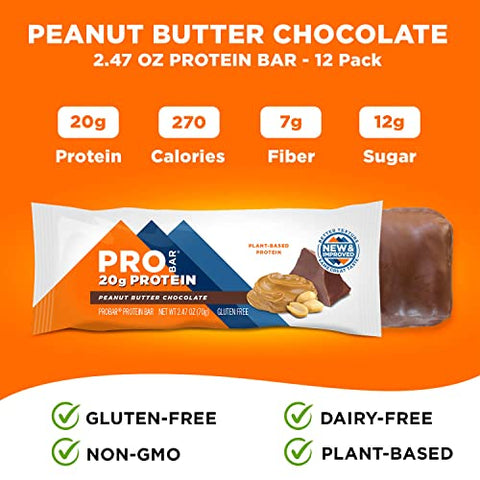 Probar - PROBAR – Barra de Proteína, Manteiga de Amendoim Chocolate, Sem OGM, Sem Glúten, Saudável, Ingredientes à Base de Plantas, Energia Natural (12 Unidades)