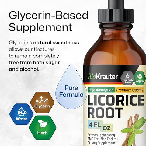 BIO KRAUTER - Licorice Root Tincture – Extrato de Raiz de Alcaçuz para Suporte à Saúde Digestiva – Livre de Álcool e Açúcar – Gotas Veganas 118 ml