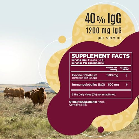 InstaSkincare - Pó de Colostro Bovino – Puro Colostro Bovino para Humanos – Suplemento de Colostro Alimentado com Grama para Suporte Intestinal, Saúde Imunológica e Crescimento Capilar – Fabricado nos EUA 90g