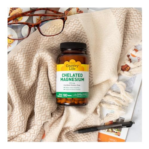 Chelated Magnesium 250mg – Suporte para Coração e Ossos - Country Life