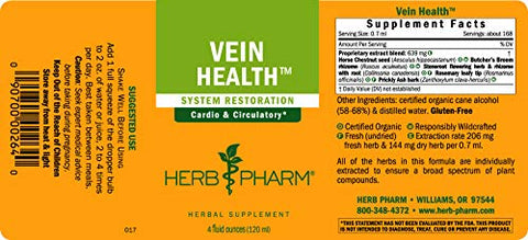 Fórmula Herbal Líquida para Saúde das Veias – Suporte ao Sistema Cardiovascular e Circulatório – 120 ml - Herb Pharm