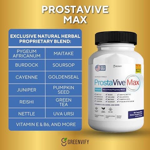 GREENVIFY - ProstaVive Max – Cápsulas para Próstata, Suplemento para Homens – Força Máxima, Natural e Apoio Normal