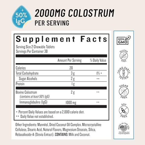Comprimidos Mastigáveis de Colostro Bovino para Saúde Diária do Intestino - Legendairy Milk