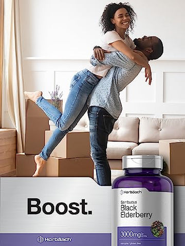 Black Elderberry | 3000mg Cápsulas | 300 Unidades | Sem GMO, Sem Glúten | Suplemento de Sambucus - Horbäach
