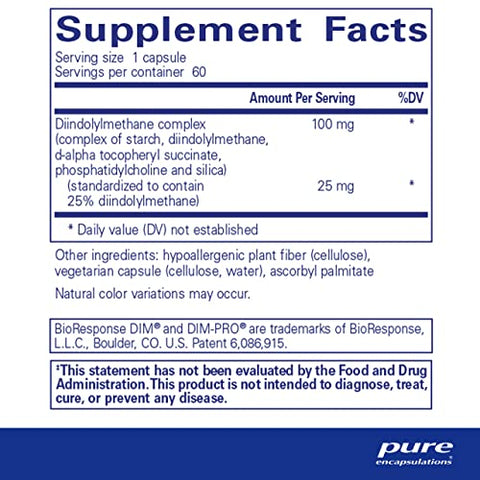 DIMPRO 100 – Suplemento de Diindolilmetano para Mama e Colo do Útero – 100% Puro e Potente – Marca Líder em Saúde Feminina - Pure Encapsulations