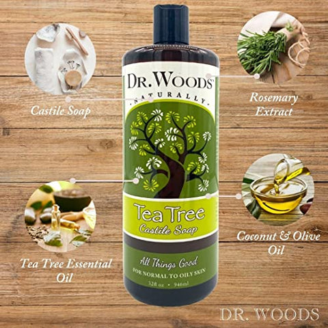Sabonete Líquido Castela de Tea Tree Puro, 946 ml (Pack com 2) - Dr. Woods