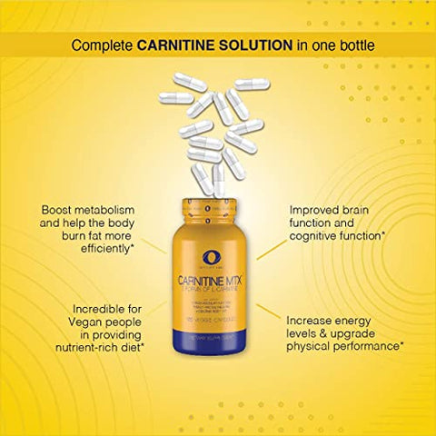 L Carnitine 1000mg MTX – Blend de Aminoácidos de Carnitina Fumarato, L-Carnitina L-Tartarato, Acetil L-Carnitina, L-Carnitina HCL, L-Carnitina Base 120 Cápsulas Vegetarianas - Infinite Labs