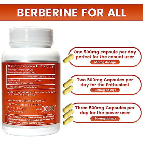 Genex Formulas - GENEX Berberine HCl 500mg (3-Pack) | Ativador AMPK Poderoso, Suporte à Saúde Cardíaca e Imunológica – Não-OGM, Sem Glúten, Vegetariano