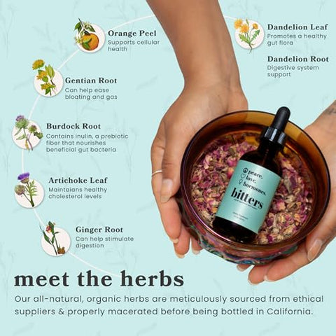 peace. love. hormones. - Peace. Love. Hormones. Suplemento Digestivo Herbal para Mulheres | Bitters Orgânicos do USDA para Digestão, Desintoxicação do Fígado com Raiz de Genciana, Raiz de Bardana, Extratos de Folha de Dente-de-leão -…