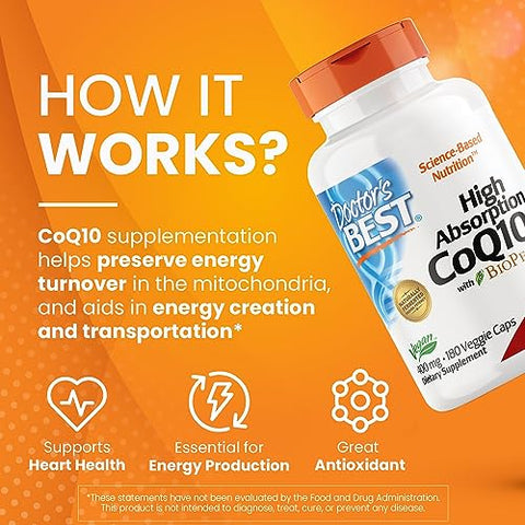 Doctor's BEST - Doctor’s Best CoQ10 com BioPerine, Saúde do Coração – Alta Absorção | 60 cápsulas | 100mg | Antioxidante | Energia | Saúde Cardiovascular