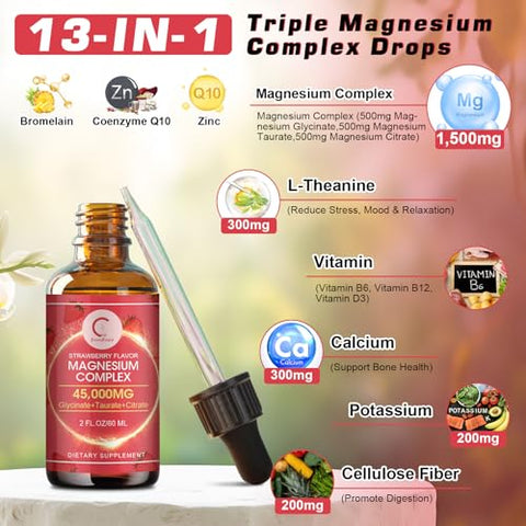 GPGP GreenPeople - Gotas Líquidas de Complexo Triplo de Magnésio – 1.500mg de Glicinato de Magnésio, Taurato