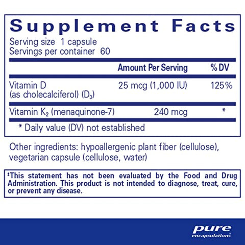 PureHeart K2D – Suplemento para a Saúde do Coração – com Vitamina K2 – 60 cápsulas - Pure Encapsulations