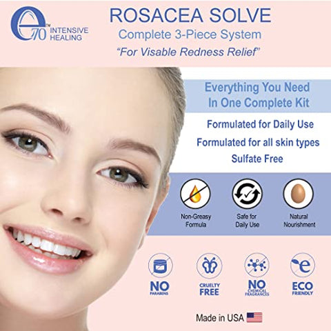 e70 - Conjunto Rosacea Solve – Creme, Soro e Sabonete Facial Hidratante – Ingredientes Benéficos como Aloe Vera, Ácido Hialurônico, Niacinamida e Óleo de Coco