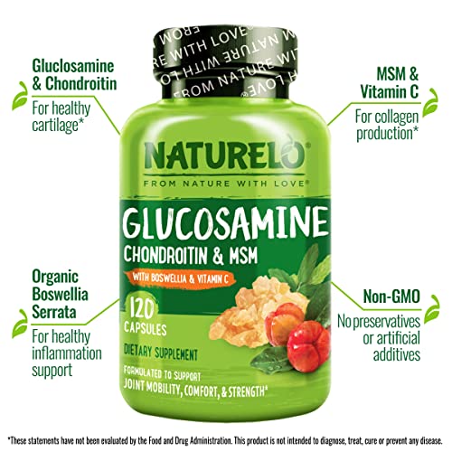 Glucosamina Condroitina MSM com Boswellia e Vitamina C – Suplemento para Suporte das Articulações – 120 Cápsulas - NATURELO