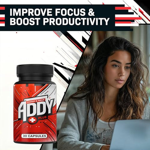 ADDY FOCUS - ADDY Plus – Suplemento para Melhorar o Cérebro – Foco, Energia e Suporte à Memória – Alternativa ao Adderall – Foco