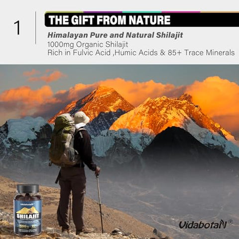 vidabotan - Gomas de Shilajit Sem Açúcar 1000mg – Suplemento Puro de Shilajit para Homens