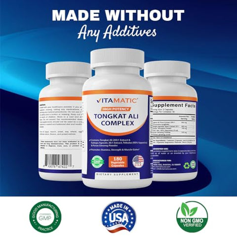 Extrato de Tongkat Ali 200:1 para Homens (Longjack) Eurycoma Longifolia – 1800 mg Por Porção – Feito com Extrato de Fadogia Agrestis 20:1, Tribulus 95% - Vitamatic