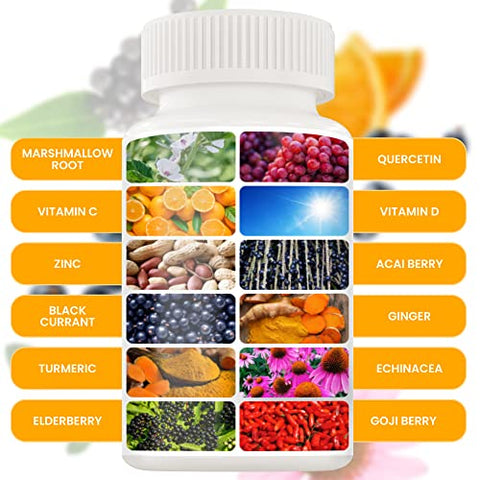 NUTRALIZIZER - 12 em 1 Vitaminas Premium de Defesa Imunológica – Suplemento Imunológico com Vitamina D3 5000 UI Vitamina С 1000mg Zinco 50mg – Escolha Luxuosa para Suporte Imunológico Premium – Com Equinácea e Sabugueiro