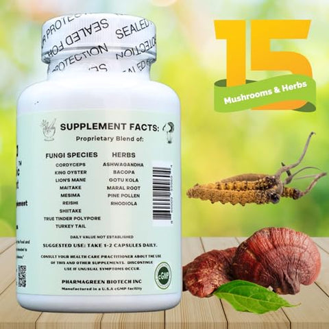 Maxgenomic - MaxGenomicTM: Suplemento Natural de Amplo Espectro para Saúde e Bem-Estar Diários. Composto por 9 Cogumelos Benéficos e 6 Ervas Benéficas. Inclui Lion’s Mane