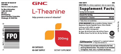 L-Theanine 200mg – 60 Cápsulas (60 Porções) – Aumente a Calma e o Foco - GNC