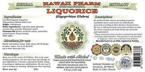Extrato Líquido de Alcaçuz Sem Álcool, Orgânico, Raiz Seca de Alcaçuz (Glycyrrhiza Glabra) Glicerito, Hawaii Pharm, Herbal Natural 120 ml