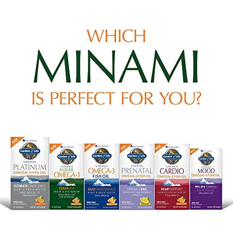 Minami Algae Omega 3 Vegan DHA – Ômega-3 Vegano à base de Algas, Sabor Laranja, 500mg Óleo de Algas Veganas com DHA, Rico em Astaxantina, Sem Sabor Residual, 60 cápsulas - Garden of Life