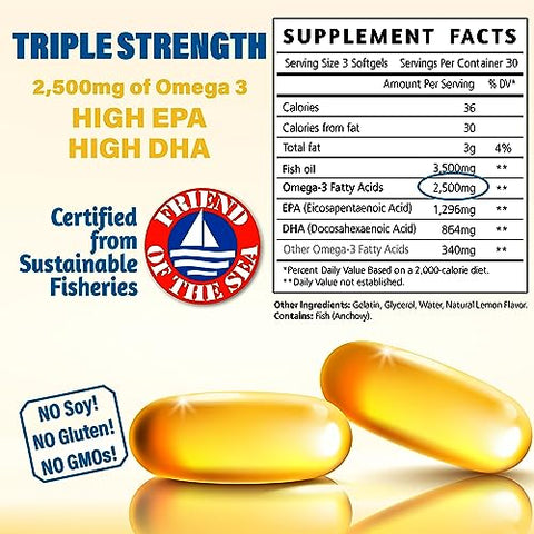 Dr. Matthew - Suplemento Ômega 3 de Óleo de Peixe sem Sabor 3000mg EPA DHA para Mulheres – Alta Concentração de Ácidos Graxos Ômega 3 – Marca Burpless