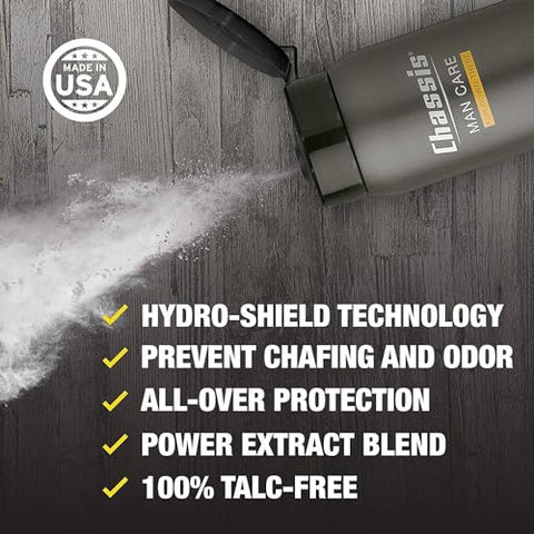 Premium: Pó Corporal para Homens, Desodorante Antifricção, Proteção contra Assaduras para Genitais, Virilha, Partes Íntimas e Glúteos, Ingredientes Naturais, Alternativa ao Talco, 100g - Chassis