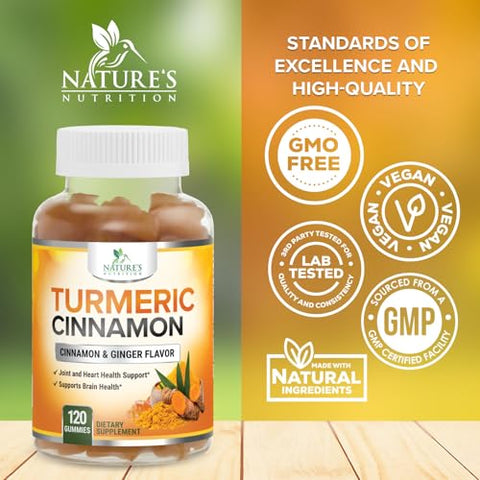 Nature's Nutrition - Gomas de Cúrcuma Curcumina 95%% com Canela e Gengibre – 60 g