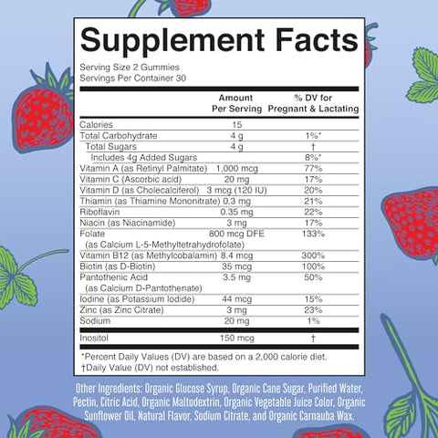 MaryRuth Organics - Vitaminas Pré-Natais para Mulheres MaryRuth’s | Gomas Pré-Natais Orgânicas USDA | Vitaminas Pós-Natais para Mulheres Amamentando | Metilfolato 800 mcg DFE | Iodo | Vegano | Não-OGM | 30
