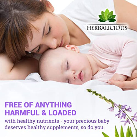 HERBALICIOUS - Cápsulas de Galega Officinalis 1000mg – Suplemento Herbal Natural de Galega Officinalis para Amamentação – Suporte de Produção de Leite Materno – Suplemento Alimentar – 100 Cápsulas